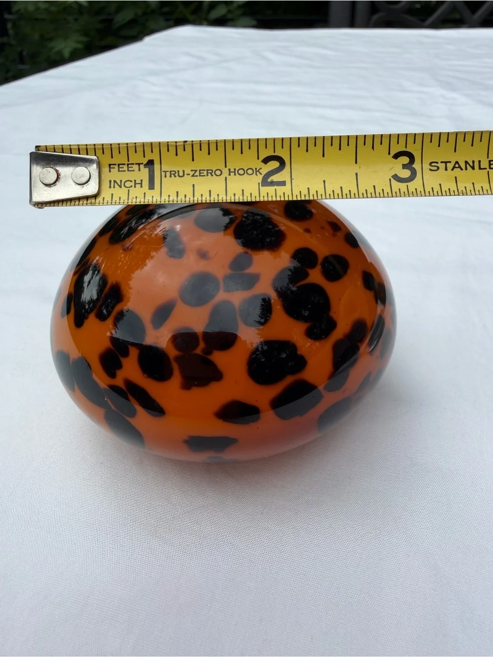 Set of 3 paperweights Art glass cheetah tortoise shell, Myrtlewood, Etched glass